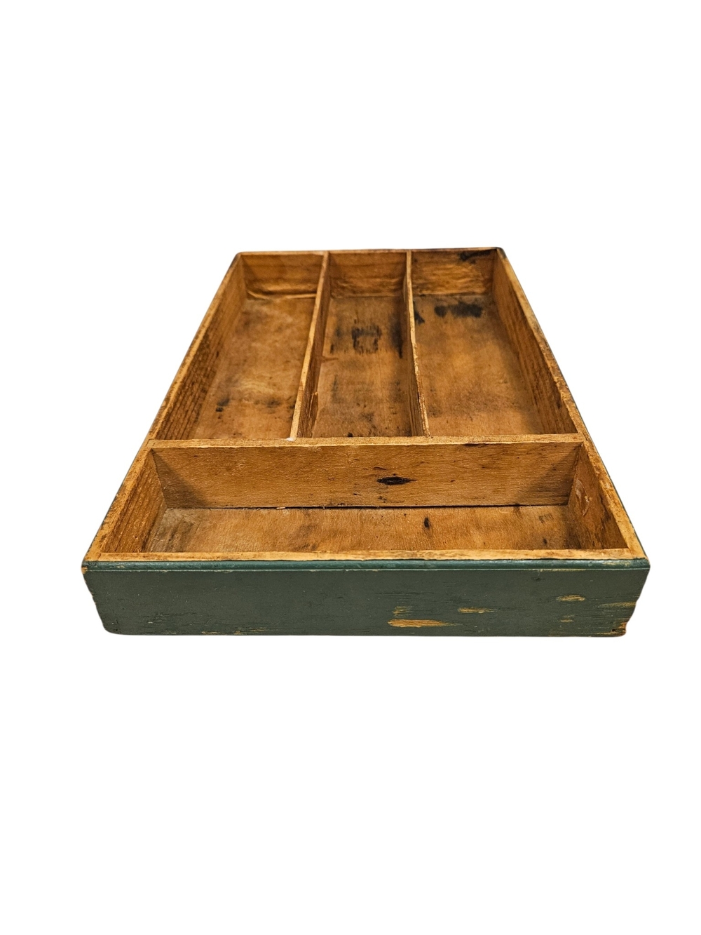 Vintage 40's Painted Green and Wood Cutlery Tray Organizer 8.5" x 13" - Picture 2 of 8